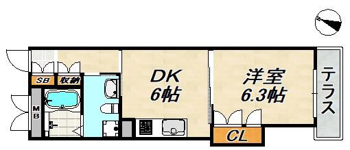 パークコート離宮前(1DK/1階)の間取り写真