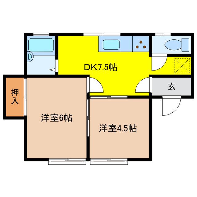 ロイヤルパレス埴生(2DK/1階)の間取り写真