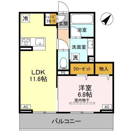 ノーブルラフィネ万平町 B(1LDK/3階)の間取り写真