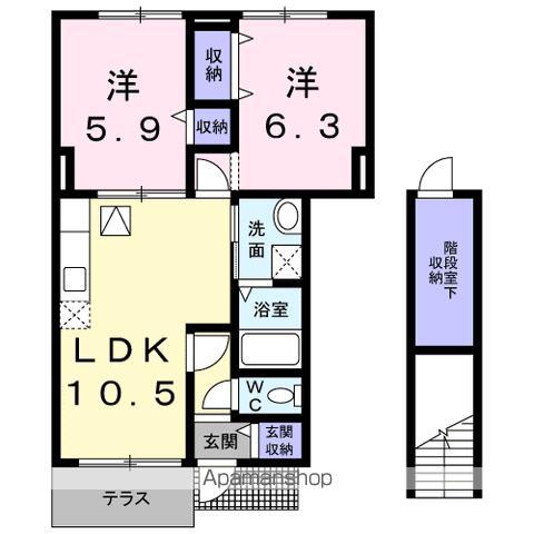 エレガントヴィラ2号館(2LDK/1階)の間取り写真