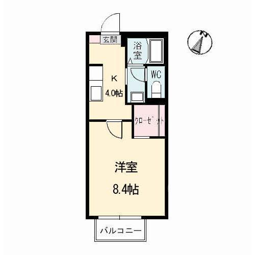 レーヴ吉成 B棟(1K/2階)の間取り写真