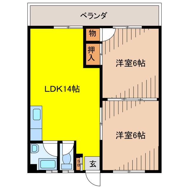 シュロス仲本(2LDK/4階)の間取り写真