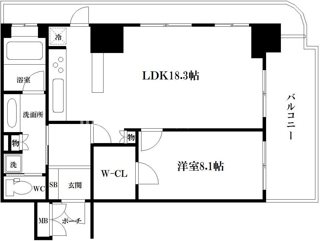 リーガルタワー船場(1LDK/19階)の間取り写真
