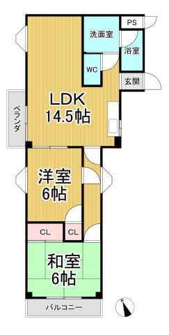 エスポアール西宮北口2(2LDK/2階)の間取り写真
