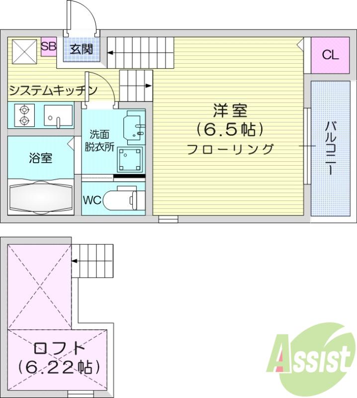 ハーモニーテラス東仙台Ⅸ(ワンルーム/1階)の間取り写真