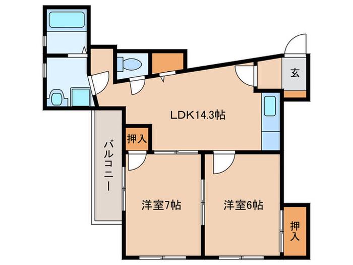 第2堤ハイツ(2LDK/2階)の間取り写真
