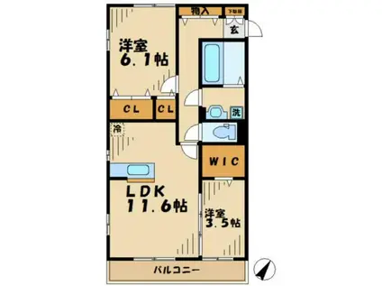 ピアチェボーレ(2LDK/1階)の間取り写真