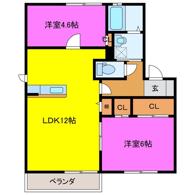イーハトーヴ(2LDK/2階)の間取り写真