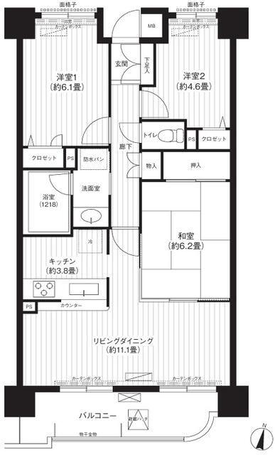 ロイヤルヒルズ東戸塚(3LDK/5階)の間取り写真