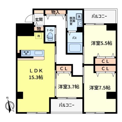 フリーダムファン(3LDK/4階)の間取り写真