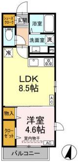 ディートリビュート横濱鶴見(1LDK/3階)の間取り写真