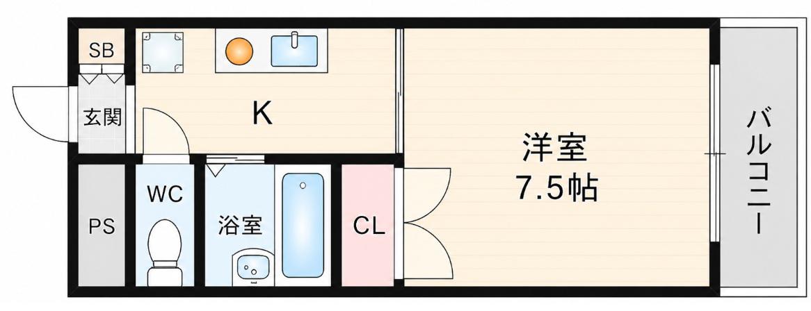 R・マンション(1K/1階)の間取り写真