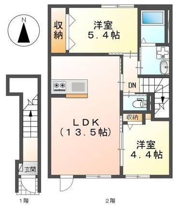 リバーヒルズ里庄(2LDK/2階)の間取り写真