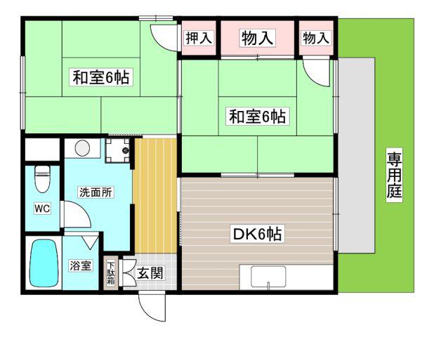 ビアンディールII(2DK/1階)の間取り写真