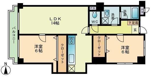 ベルメゾン唐人町(2LDK/5階)の間取り写真