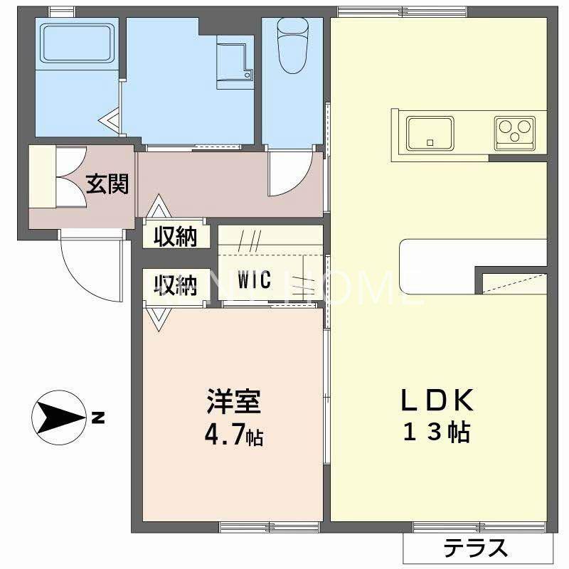 タウニータカワシ(1LDK/1階)の間取り写真