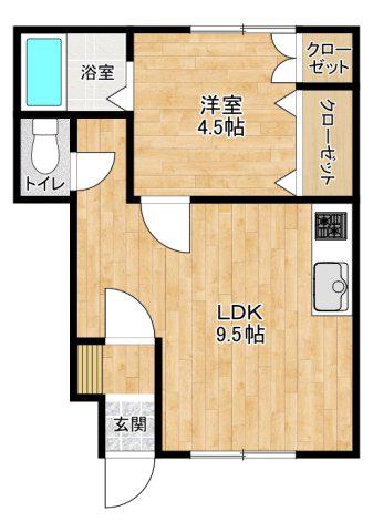 コーポ三愛B(1LDK/1階)の間取り写真