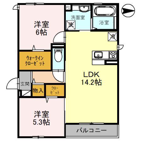 カーサ ベルシー(2LDK/2階)の間取り写真