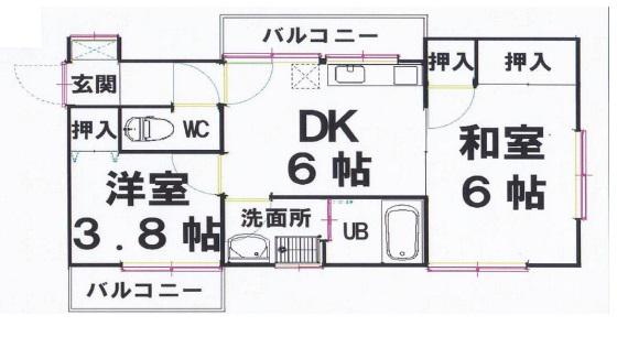 フローラひばりが丘(2DK/2階)の間取り写真