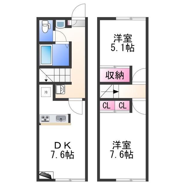 レオパレスサニーコートA(2DK/1階)の間取り写真