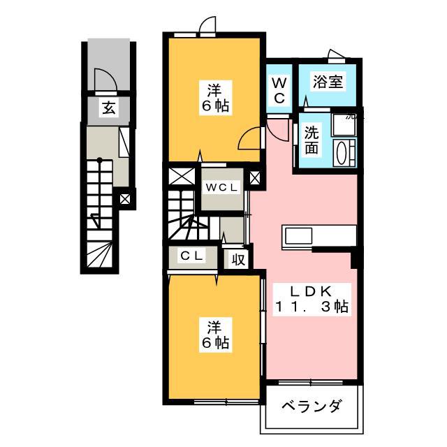 アドラブール・コートIII(2LDK/2階)の間取り写真