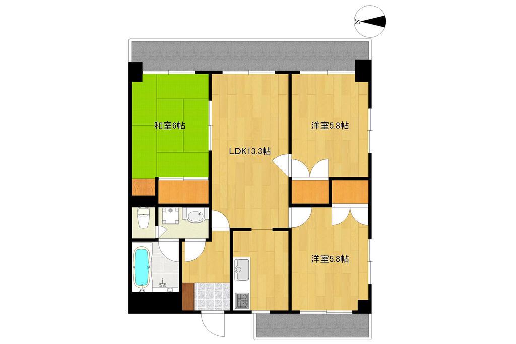 エクセラン大手門(3LDK/7階)の間取り写真
