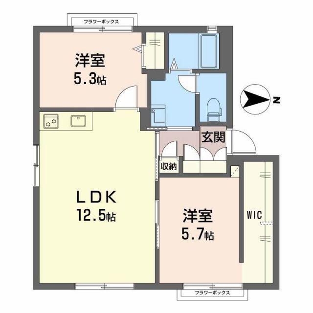 ディアス藤下A(2LDK/1階)の間取り写真