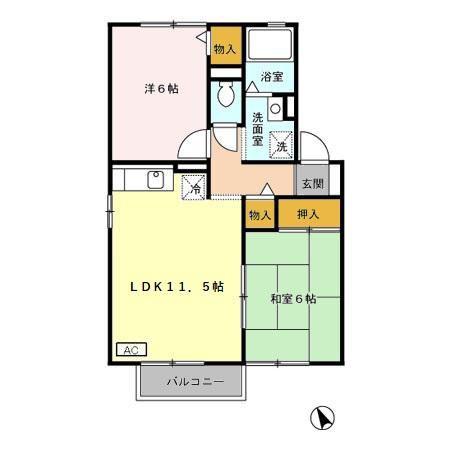 ラフィーネ安野 B(2LDK/1階)の間取り写真
