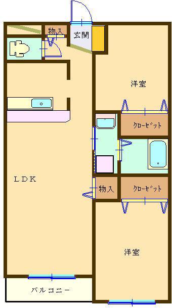 サウスウィング(2LDK/1階)の間取り写真