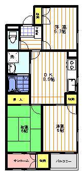 キングスコート(3DK/3階)の間取り写真