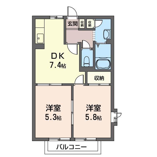 スリーコートA(2DK/2階)の間取り写真