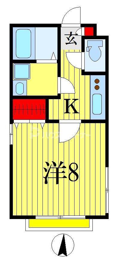 ヒルサイドA(1K/2階)の間取り写真