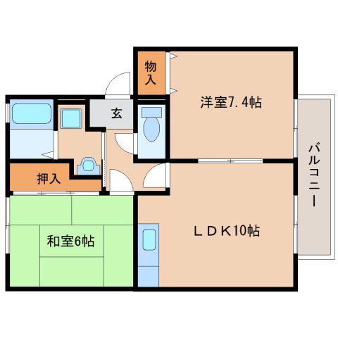 ファミール州見A棟(2LDK/2階)の間取り写真