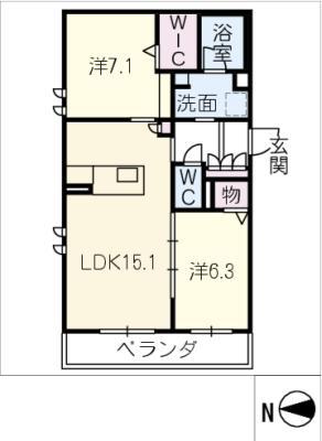 グランコリーナ(2LDK/2階)の間取り写真
