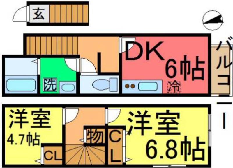 ウラノス小松川(2DK/2階)の間取り写真