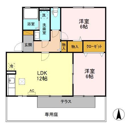 サンセール富士(2LDK/1階)の間取り写真