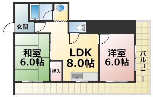三友ハイツ(2LDK/5階)の間取り写真