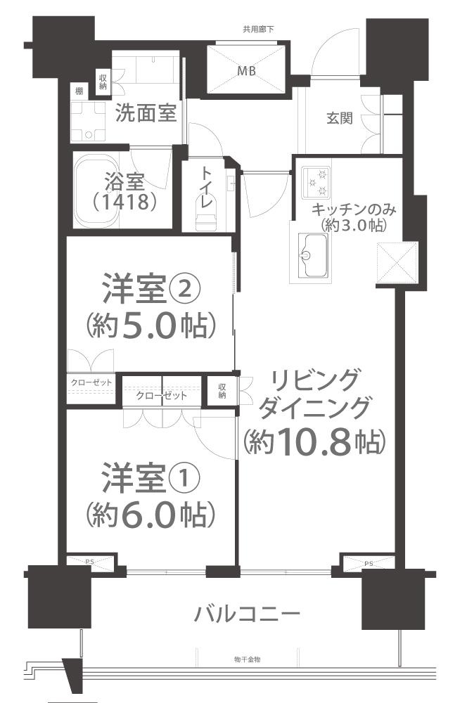プラウドタワー岡山(2LDK/12階)の間取り写真