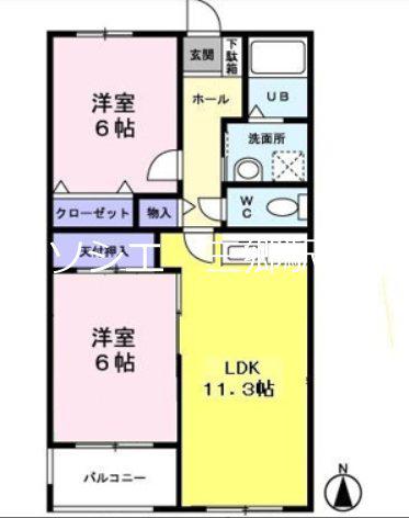 サンモールフジ(2LDK/3階)の間取り写真