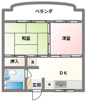 野里ハイツ(2DK/7階)の間取り写真