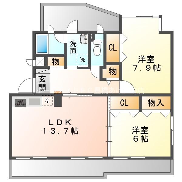 アヴァンセ山本(2LDK/2階)の間取り写真