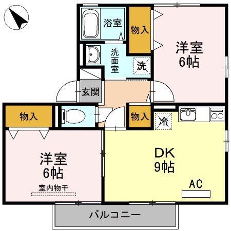 インペリアル神原 A(2DK/2階)の間取り写真