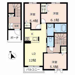 ヴィラーチェ尾上(3LDK/1階)の間取り写真