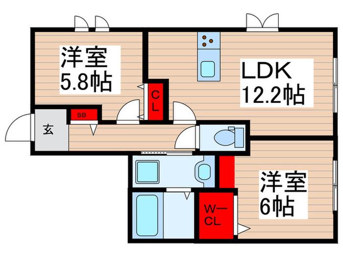 オーク本木(2LDK/1階)の間取り写真