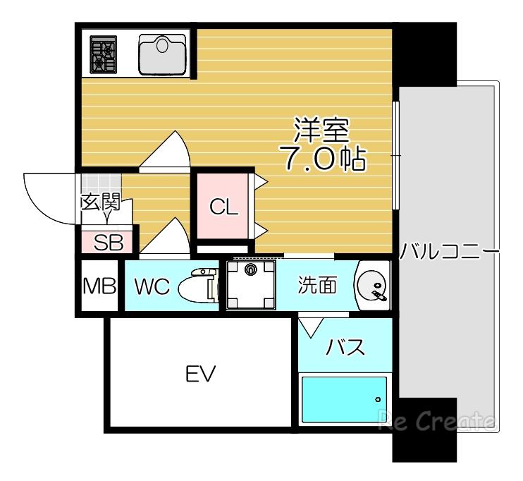 ドゥーエ森ノ宮(ワンルーム/6階)の間取り写真