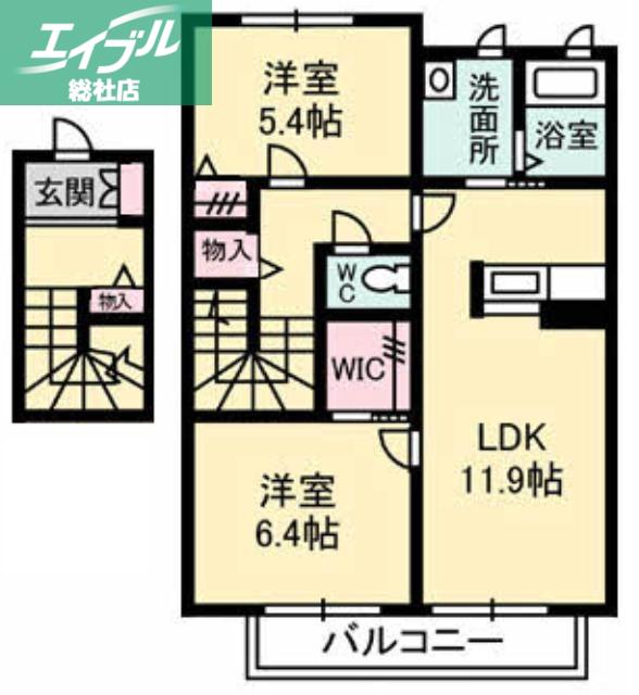 コントレイル(2LDK/2階)の間取り写真