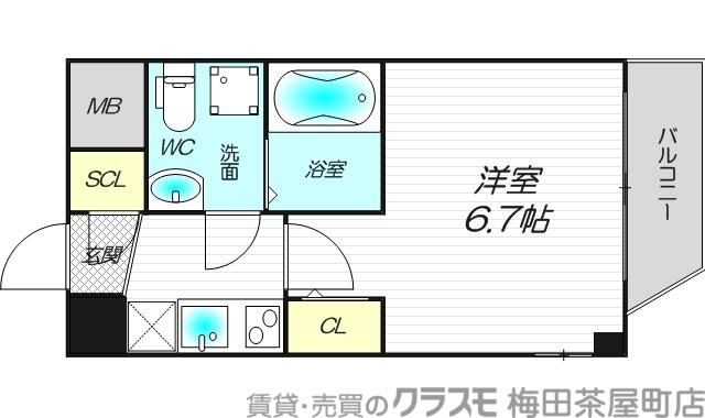 SERENITE本町REFLET(1K/9階)の間取り写真