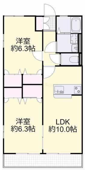ボヌール関A(2LDK/1階)の間取り写真