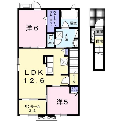 カルムメゾン(2LDK/2階)の間取り写真