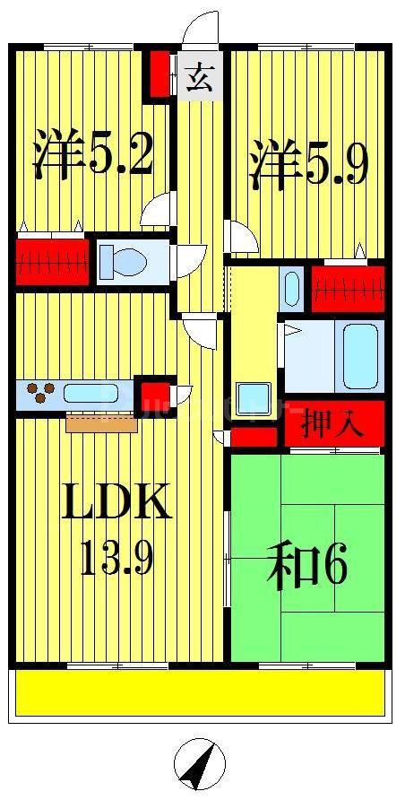 エスタンシア船橋(3LDK/2階)の間取り写真